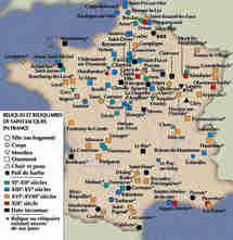 Carte des reliques de saint Jacques en France, établie par Denise Péricard-Méa