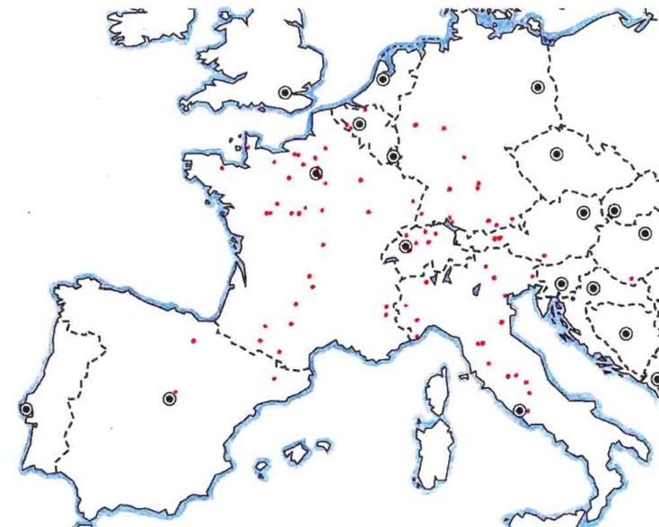 Lieux où se trouve une représentation du miracle du pendu-dépendu (carte de Janine Michel) Lieux où se trouve une représentation du miracle du pendu-dépendu (carte de Janine Michel)