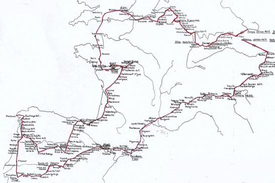 Carte du voyage de Léon de Rozmital