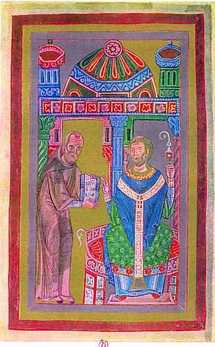 Enluminure d'un manuscrit attestant du voyage de Godescalc Enluminure d'un manuscrit attestant du voyage de Godescalc