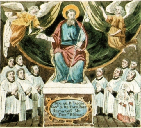 Au sommet du tableau, saint Jacques et le reliquaire