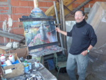 Un pèlerin se consacre à la peinture Un pèlerin se consacre à la peinture