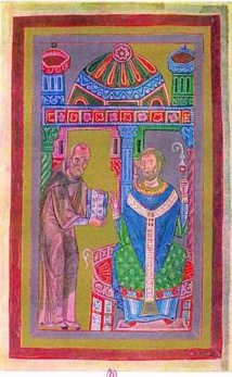 Miniature du manuscrit ayant révélé le voyage de Godescalc Miniature du manuscrit ayant révélé le voyage de Godescalc