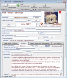 Fiche du reliquaire d'Arras, dernière version avant passage sur Internet