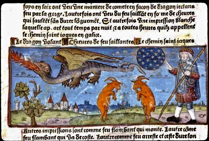 Pèlerin suivant la Voie lactée.  Compostelle et calendrier des bergers, 1493 (Angers BM)