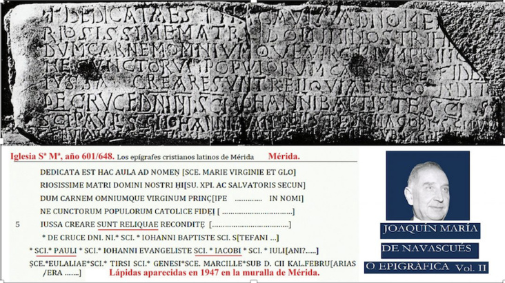 La pierre, transcription de l'inscription et photo de  J-M Navascués, professeur d'épigraphie