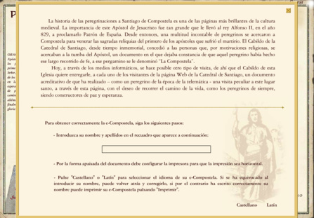 Copie d'écran de la page du site proposant la e-Compostela
