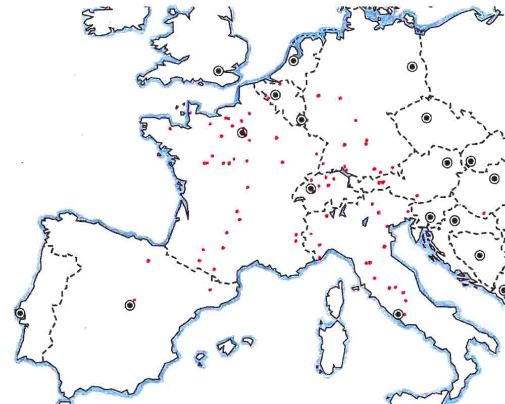 Lieux où se trouve une représentation du miracle du pendu-dépendu (carte de Janine Michel) Lieux où se trouve une représentation du miracle du pendu-dépendu (carte de Janine Michel)