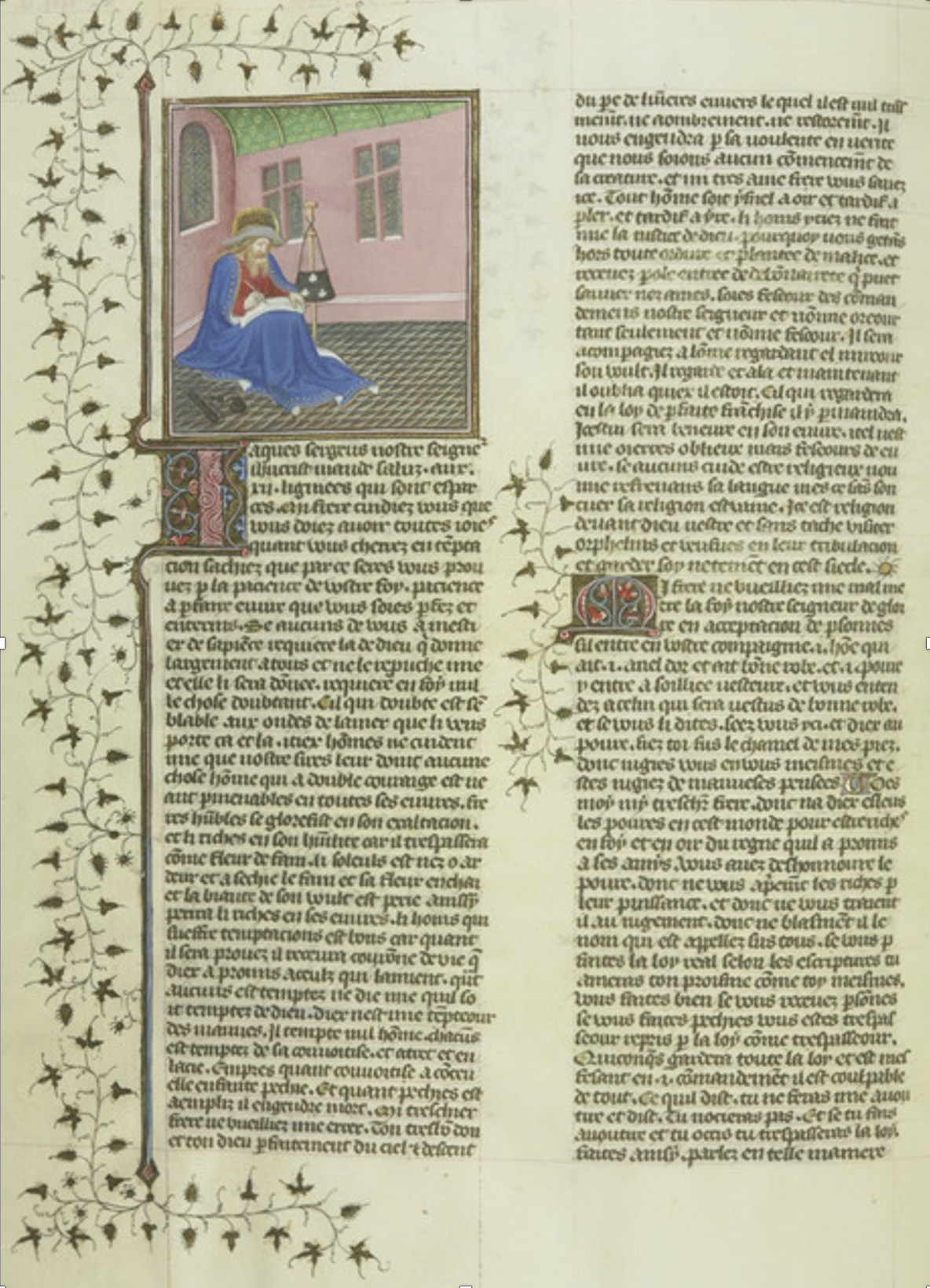Frontispice de l'Epître de Jacques, bible Guiart des Moulins, (Paris, BnF, ms. fr. 10, fol. 585)