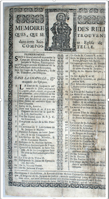 Mémoire des reliques de Compostelle A.D. 24, J2041-18v° (Cl. A.D. 24) Mémoire des reliques de Compostelle A.D. 24, J2041-18v° (Cl. A.D. 24)