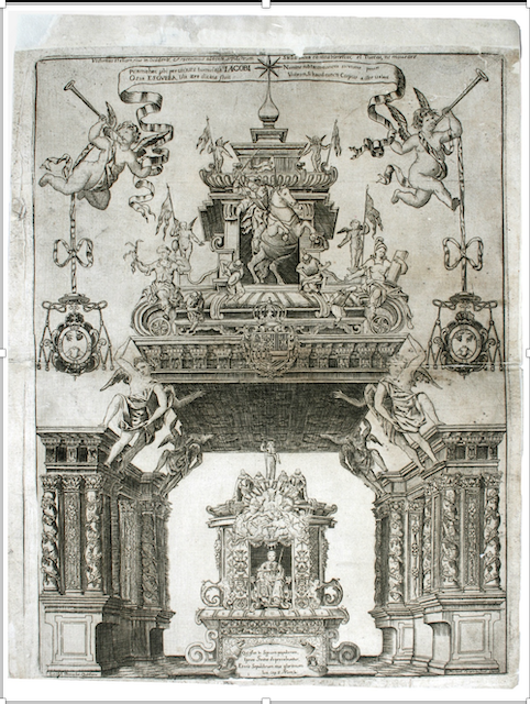 Miguel Varela : gravure du maître d'autel de la cathédrale de Santiago, 1723-1727 ; A.D.24, J 2041-02. (Cl. A.D. 24)