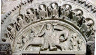 Les vierges aux pieds de saint Jacques (Compostelle, cathédrale, transept Sud)