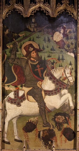 Le retable avec saint Jacques sur le panneau central, la Chapelle de Alcazar à Segovia, Espagne.