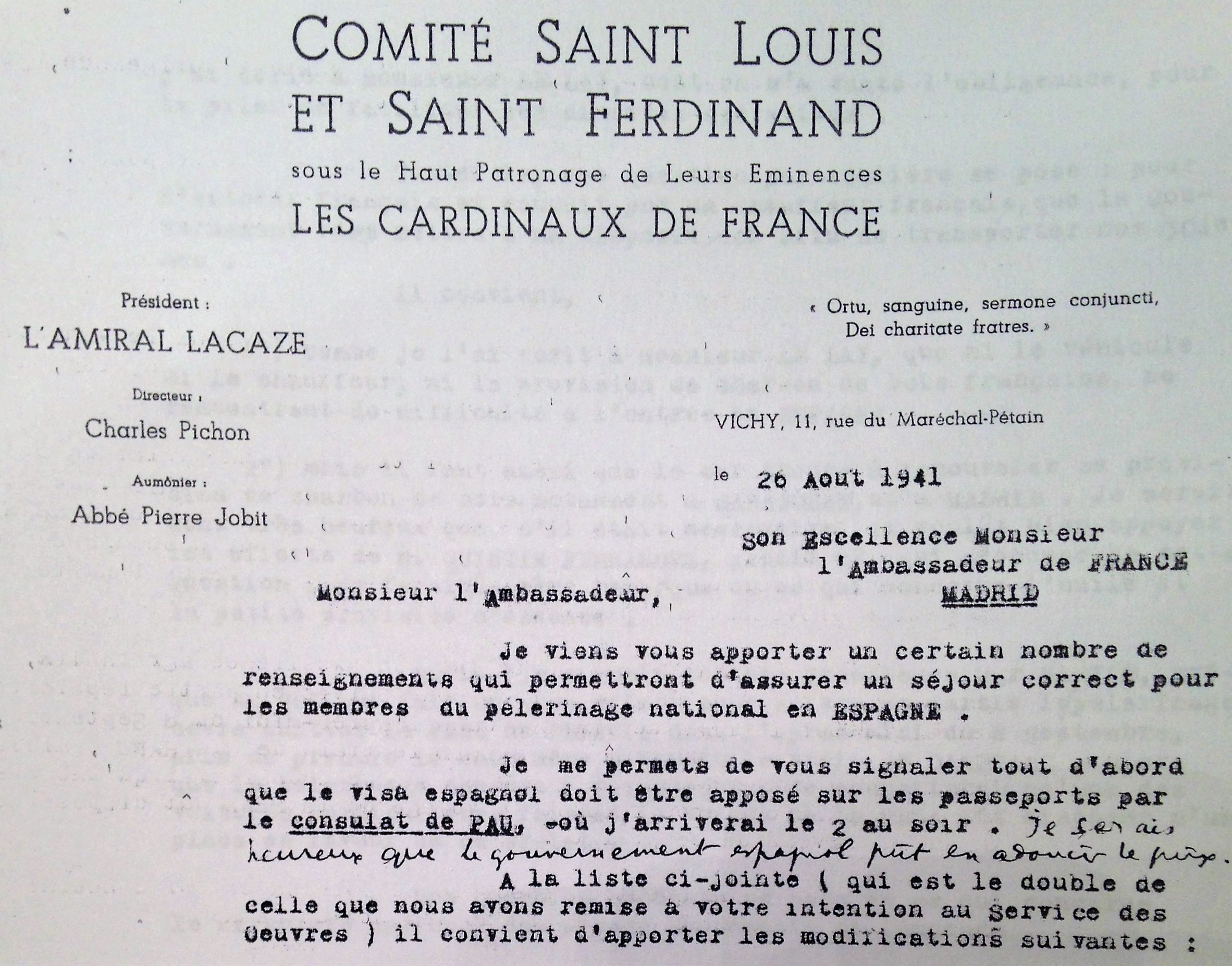 Lettre de Charles Pichon à l'ambassadeur de France