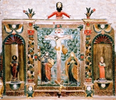 Retable de l'église du Bru, saint Jacques et sainte Anne au pied de la croix